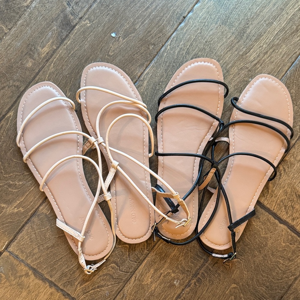 2 Pack - Like New Old Navy Women's Strappy Sandals - Black and Cream